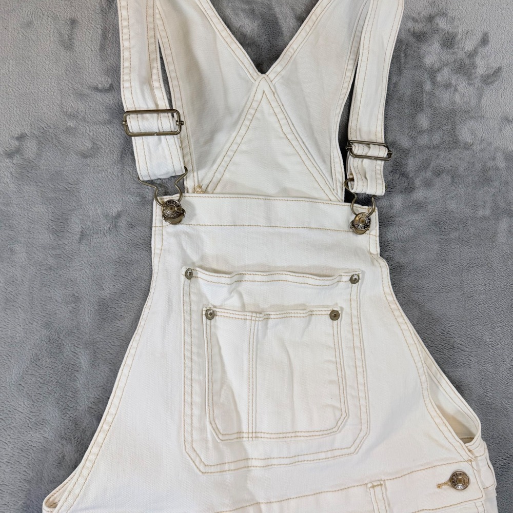 American Eagle 90s Boyfriend Denim Overalls Women's Size S White Stretch - Picture 4 of 10
